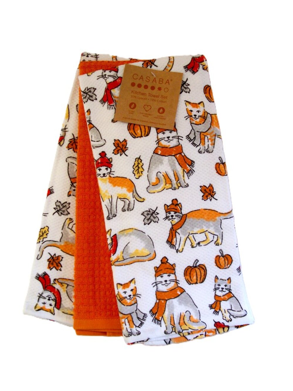 Casaba 3 Pc. Kitchen Towel Set Dogs in Autumn Fall Scarves Falling Leaves NWT